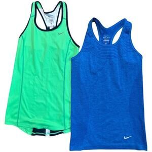 Bundle Lot Of 2 Nike Neon Green Blue Athletic Active Workout Yoga Tank Top Sz XS